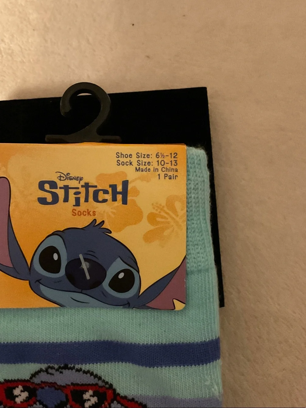 Disney Light Blue Stitch Crew Socks with Red Sunglasses Accent